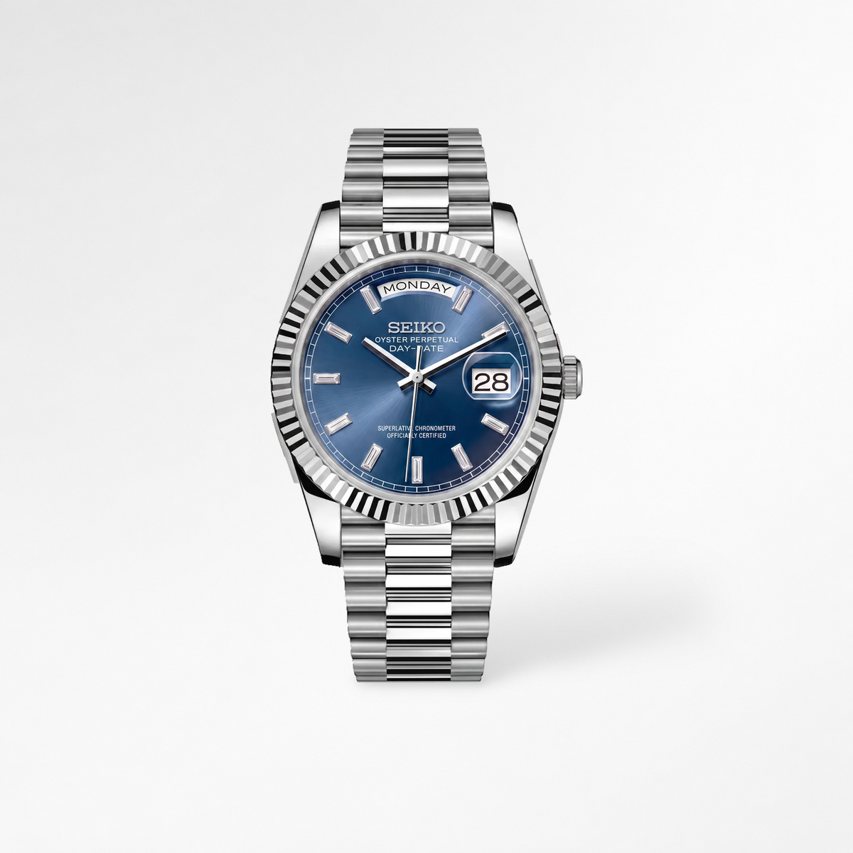Day-Date Blue Baguette Reglage watch