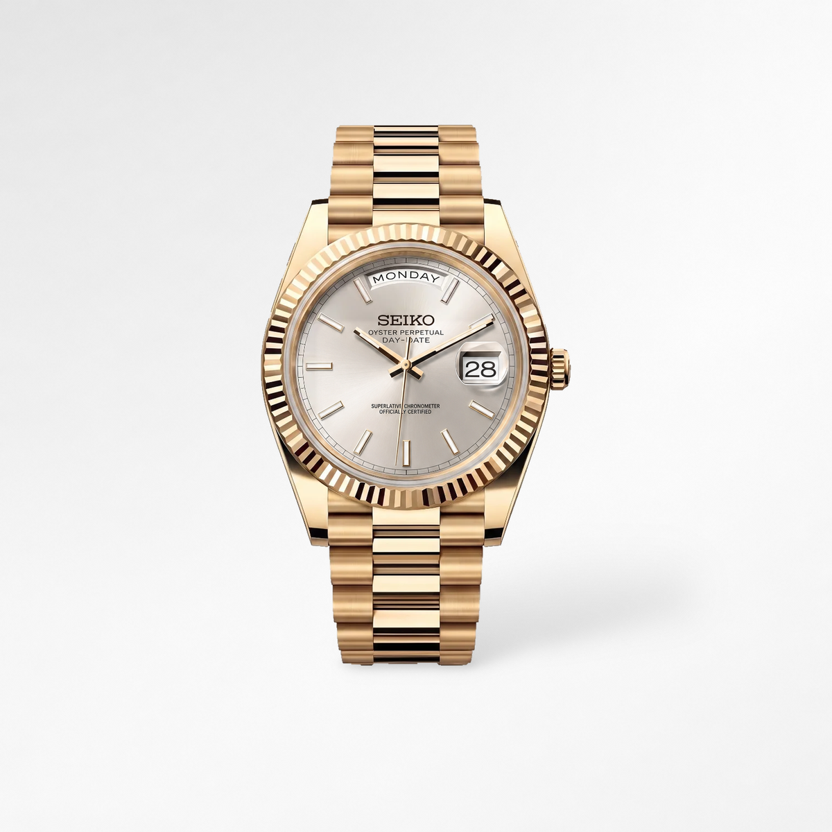 Day-Date Gold Silver Baguette Reglage watch