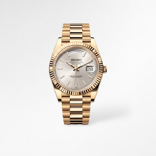 Day-Date Gold Silver Baguette Reglage watch
