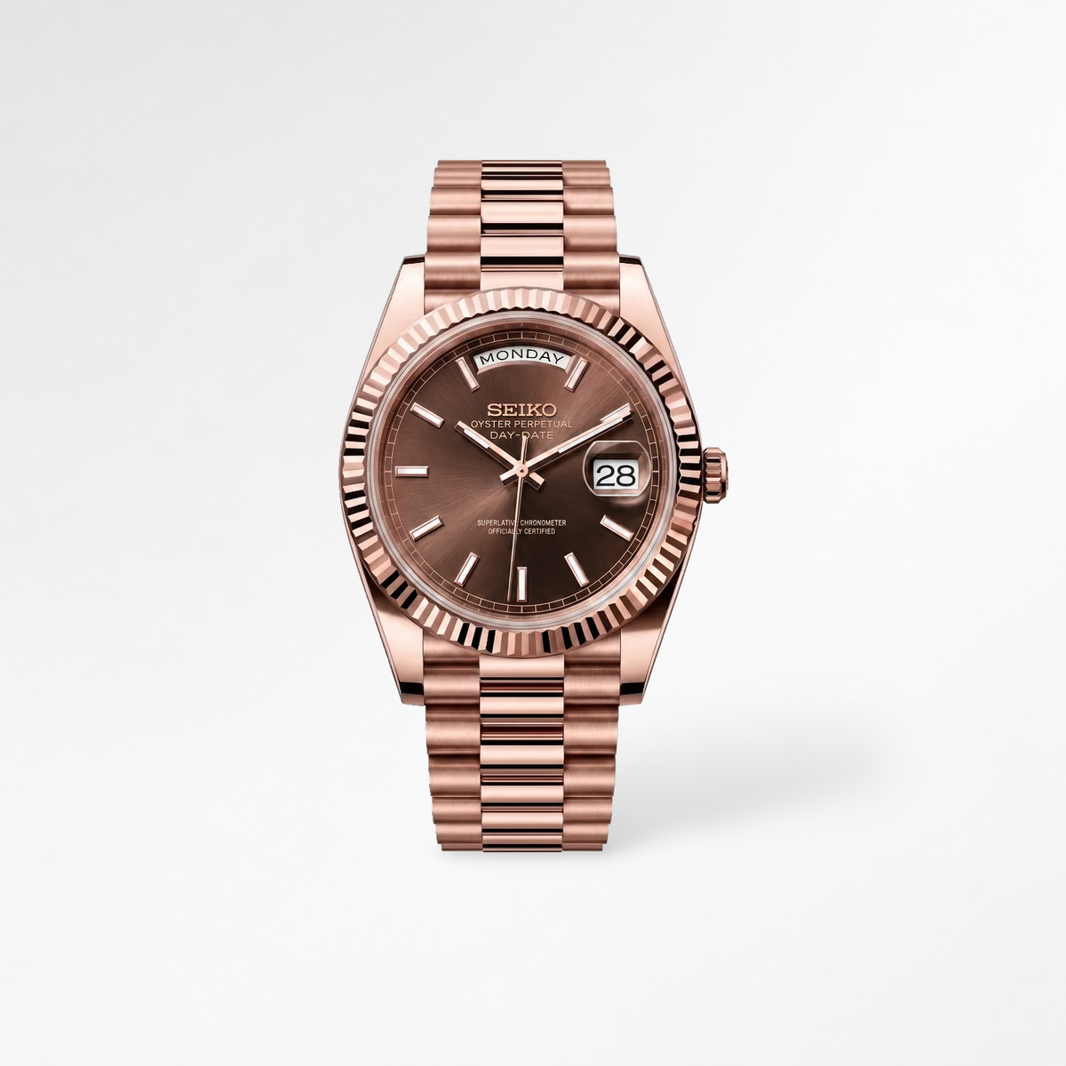Day-Date Rose Gold Brown Baguette Reglage watch
