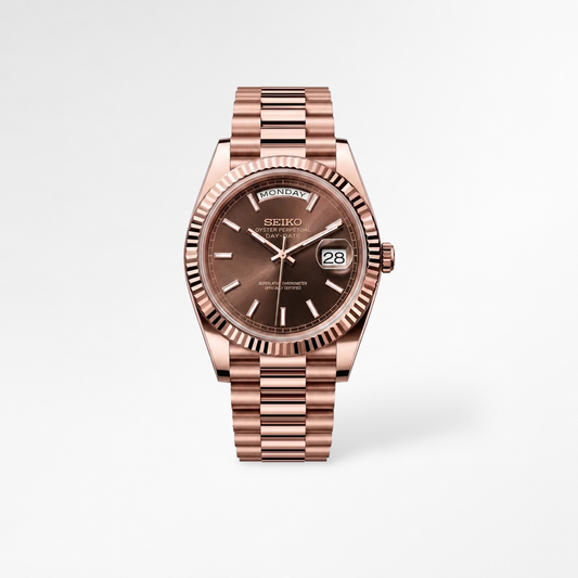 Day-Date Rose Gold Brown Baguette Reglage watch