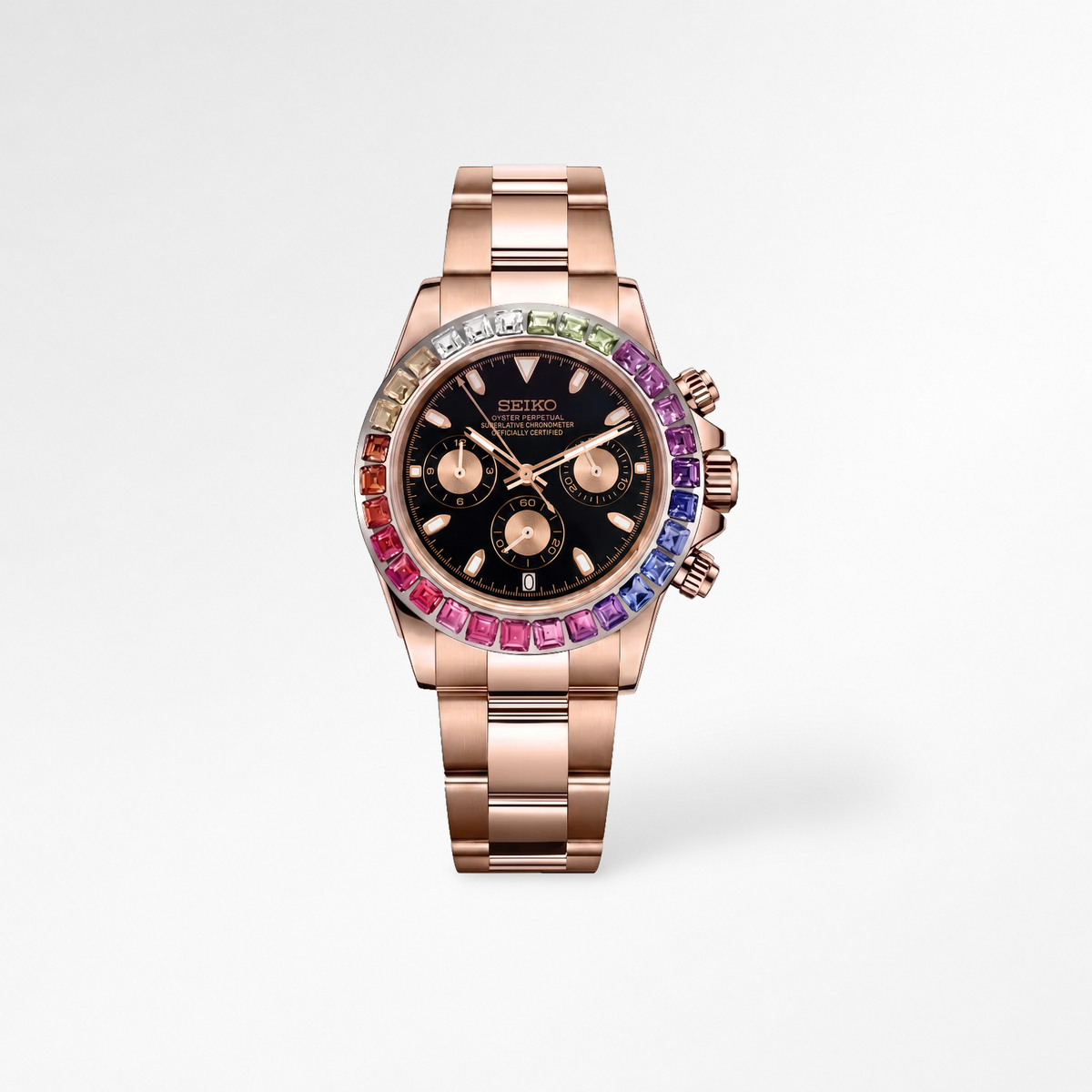 Daytona Rose Gold Raninbow Black Reglage watch