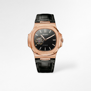 Nautilus Rose Gold Black Leather Open Heart