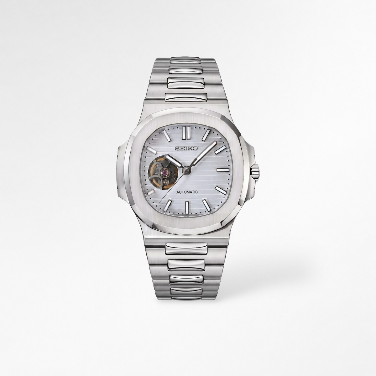 Nautilus White Open Heart Reglage watch