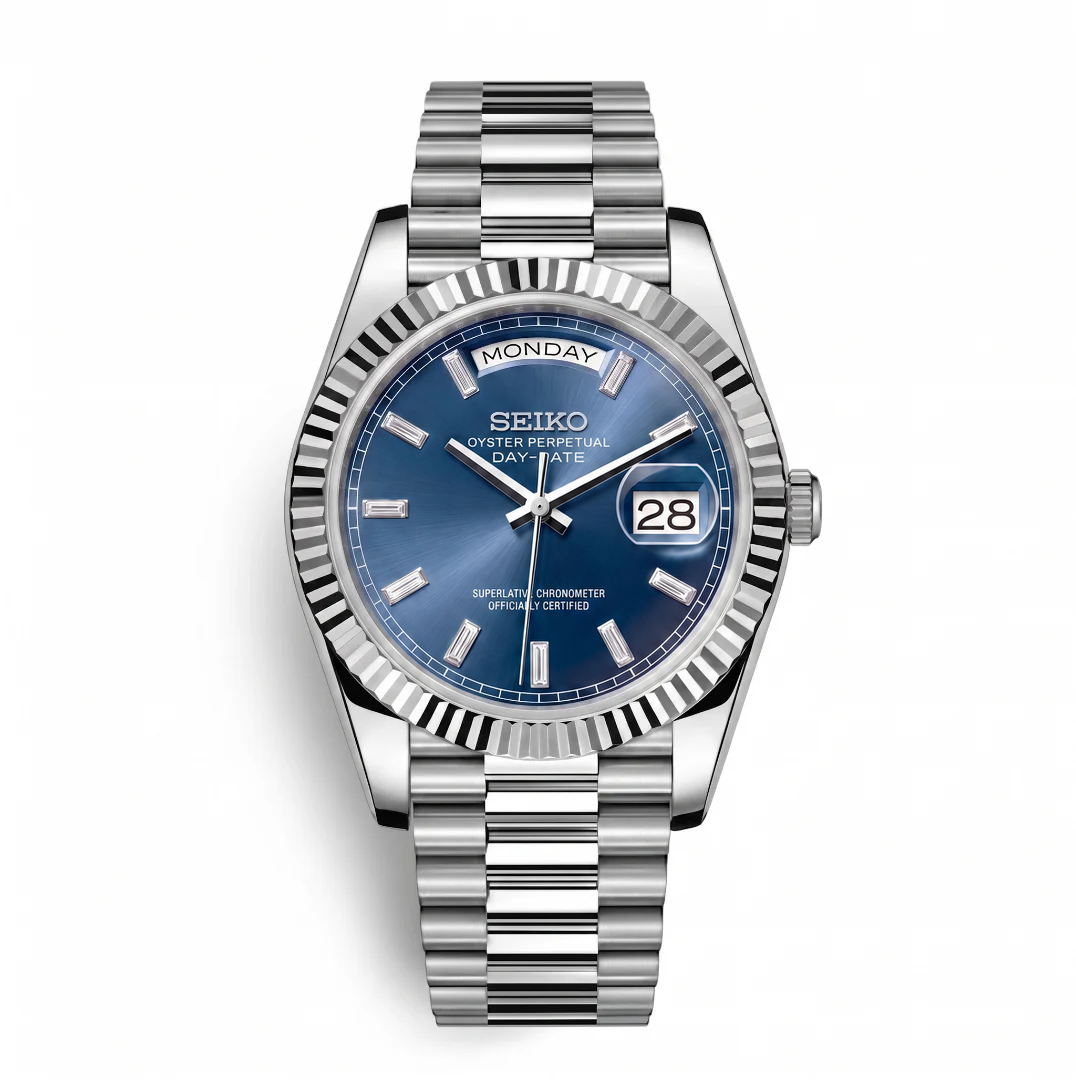 Day-Date Blue Baguette Reglage watch