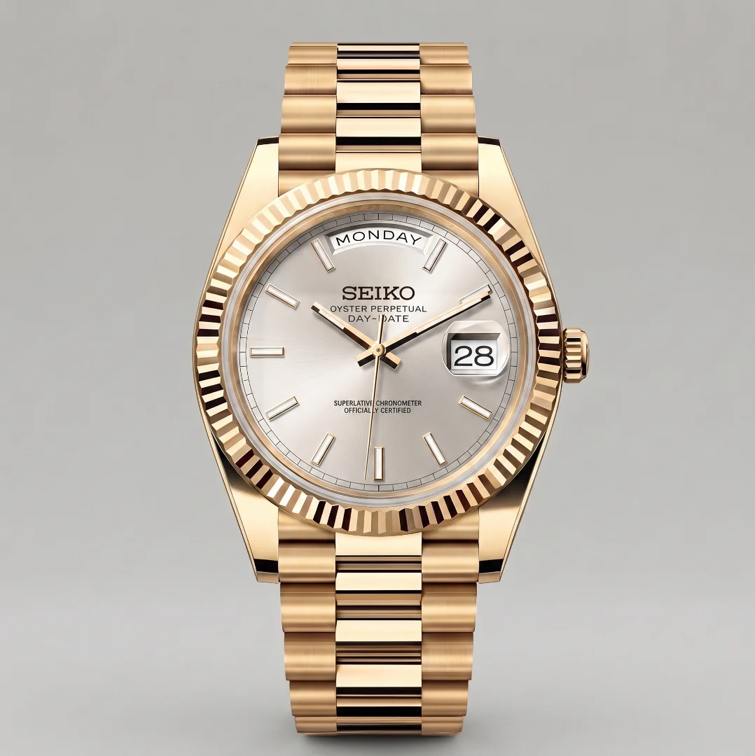 Day-Date Gold Silver Baguette Reglage watch