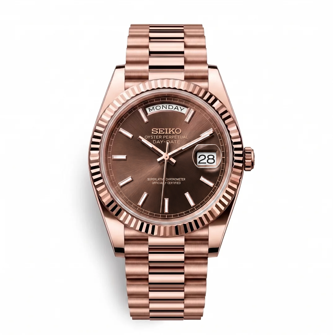Day-Date Rose Gold Brown Baguette Reglage watch