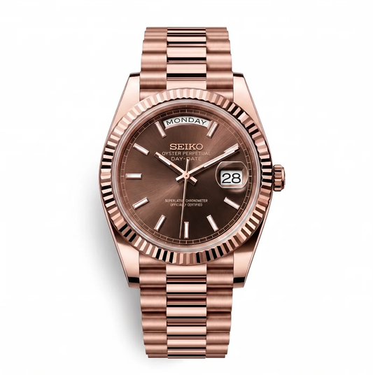 Day-Date Rose Gold Brown Baguette Reglage watch