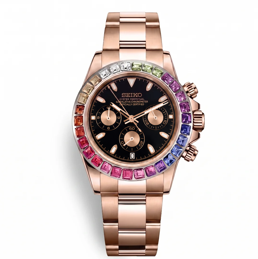 Daytona Rose Gold Raninbow Black Reglage watch