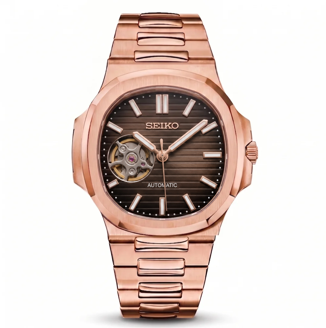 Nautilus Rose Gold Chocolate Open Heart Reglage watch