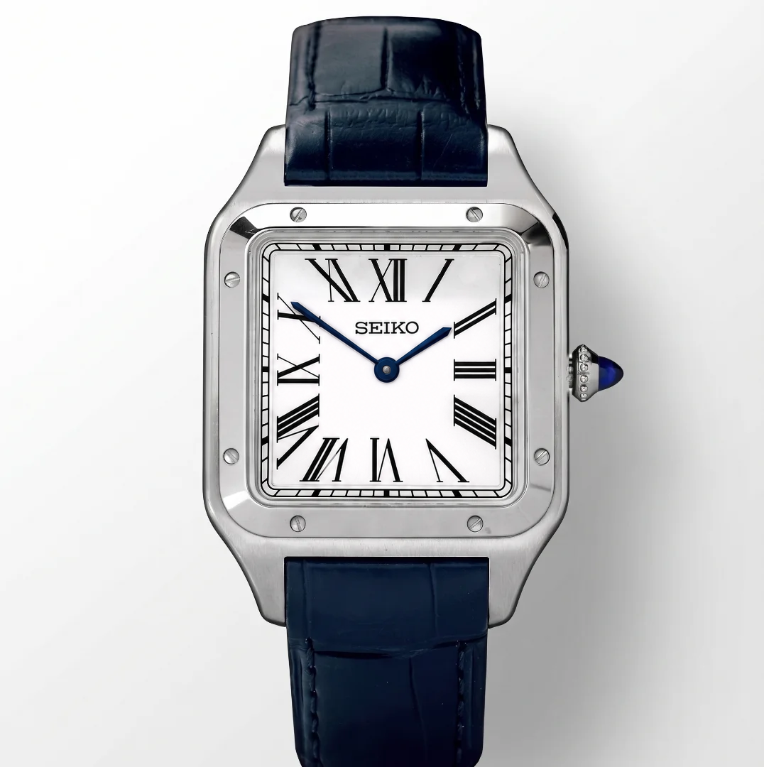 Santos White Blue Leather Reglage watch