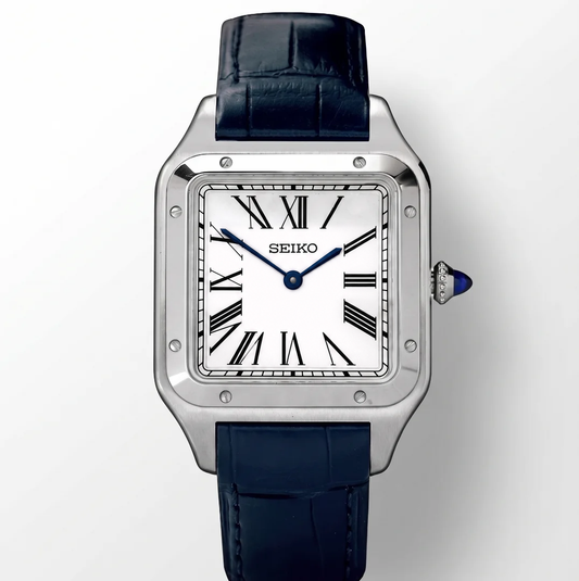 Santos White Blue Leather Reglage watch