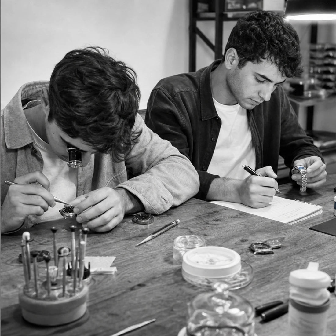 John and Stelios working at the bench